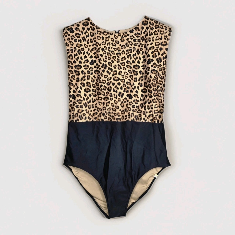 NWOT Summersalt The Surf One piece Swimsuit Leopard Tan Brown Black size 14